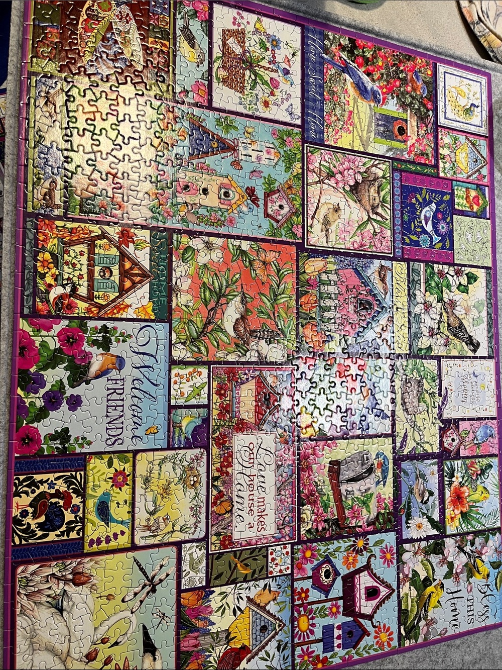 White Mountain Colorful Birdhouses & Floral Panels 1000-Piece Puzzle - Picture 2 of 2